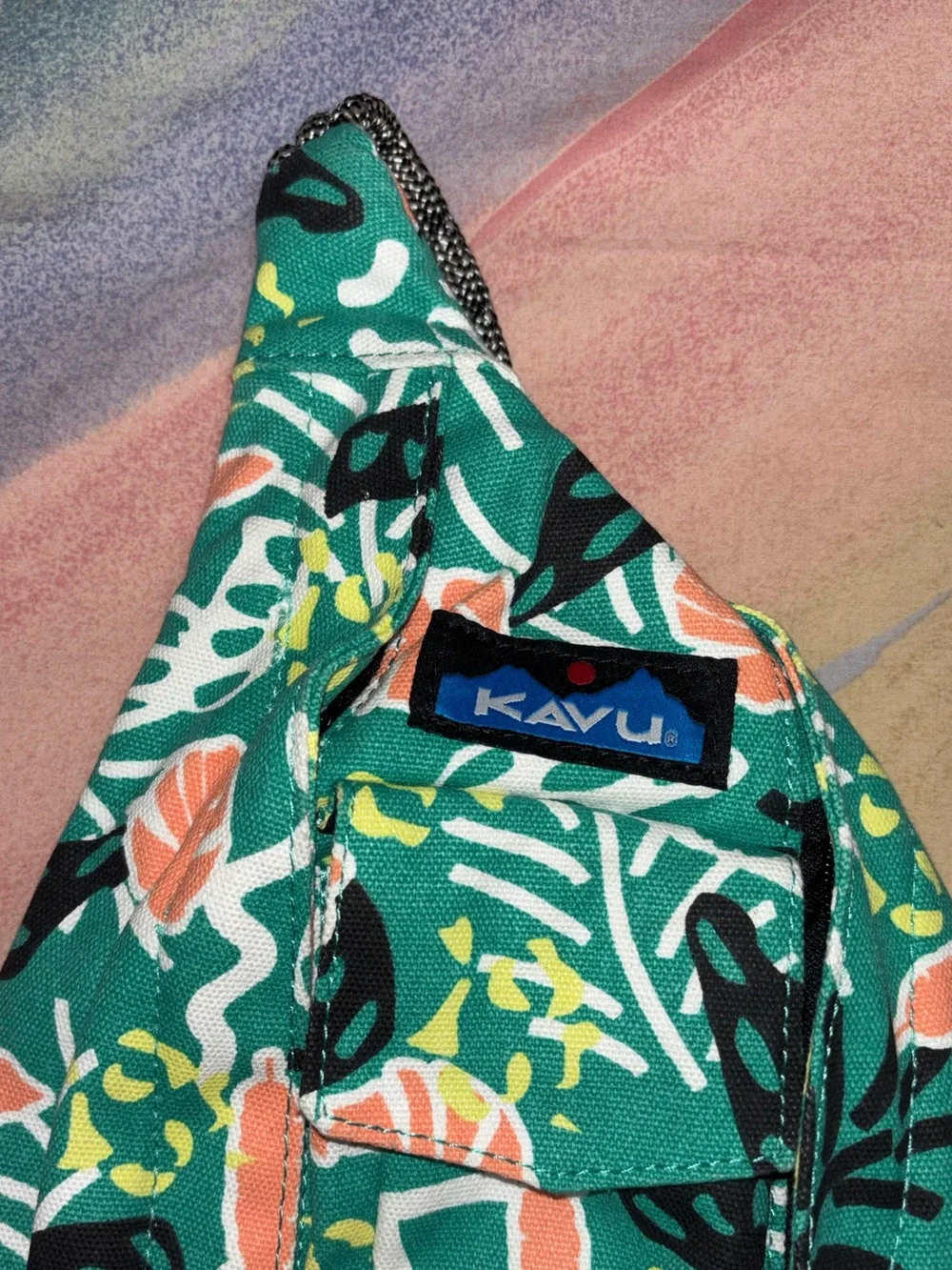 KAVU Rope Sling Bag Tropical Print Teal Crossbody Festival Bag